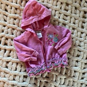 Pink Floral Embroidered Baby Hoodie